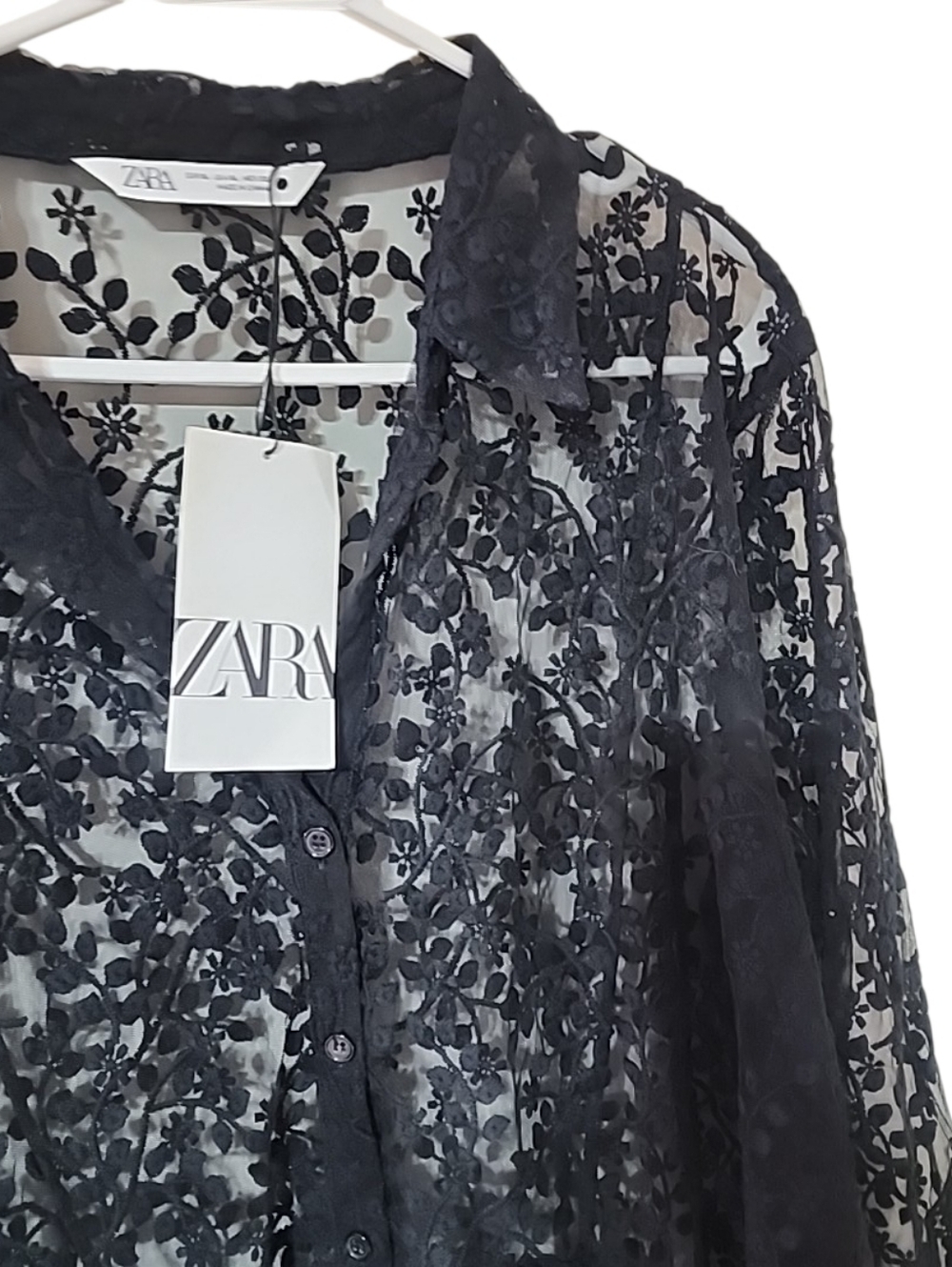 ZARA Black Lace Maxi Shirt Dress. XL – NWT - Picture 6 of 10